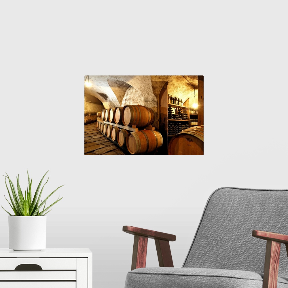 A modern room featuring Italy, Friuli-Venezia Giulia, Collio, Cormons, Wine cellars at the Edi Keber winery