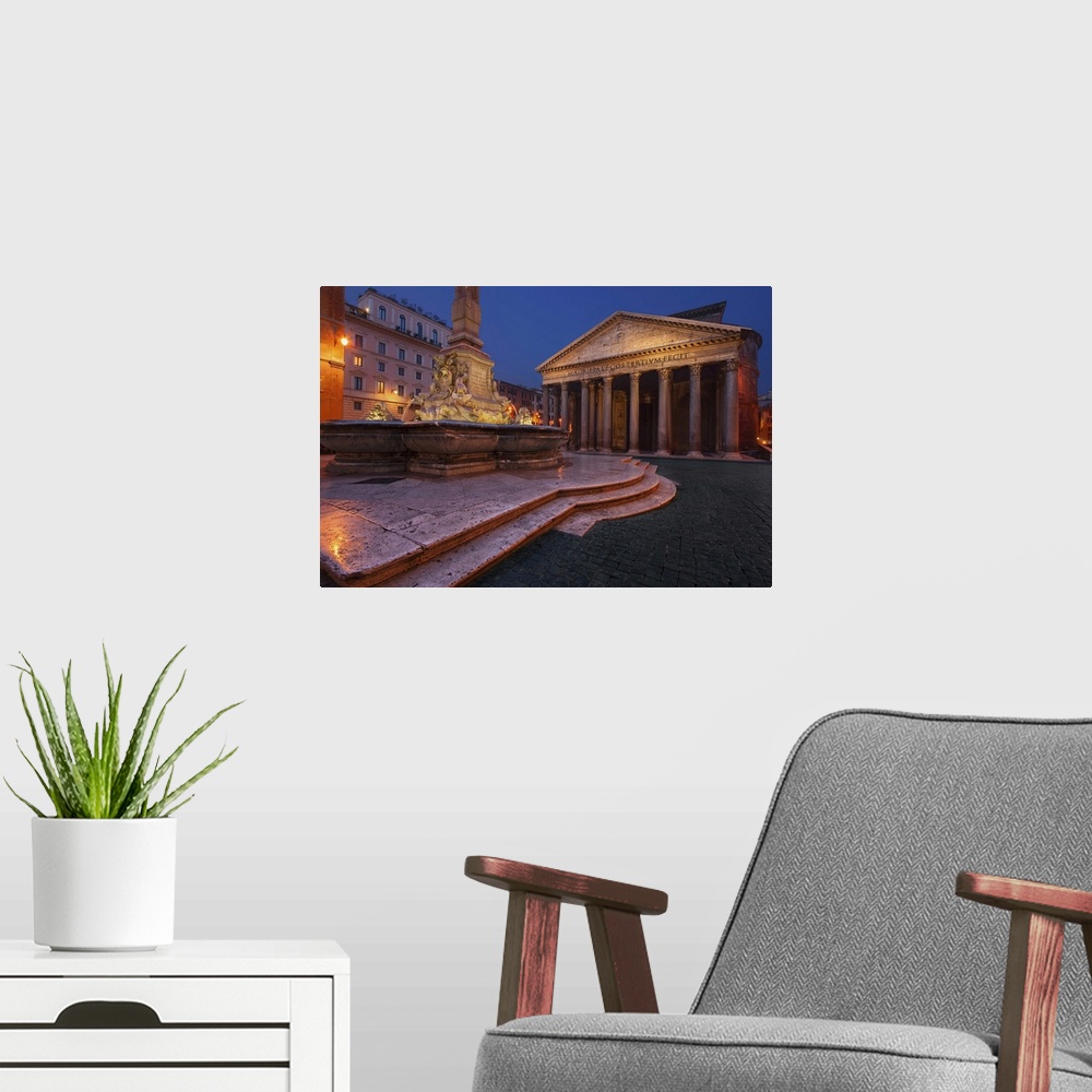 A modern room featuring Italy, Latium, Roma district, Rome, Pantheon, Piazza della Rotonda at dawn.