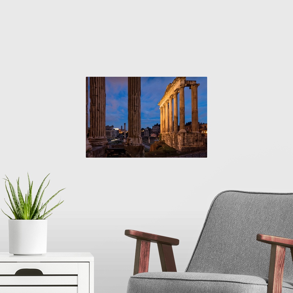 A modern room featuring Italy, Latium, Roma district, Rome, Roman Forum, Temple of Saturn.