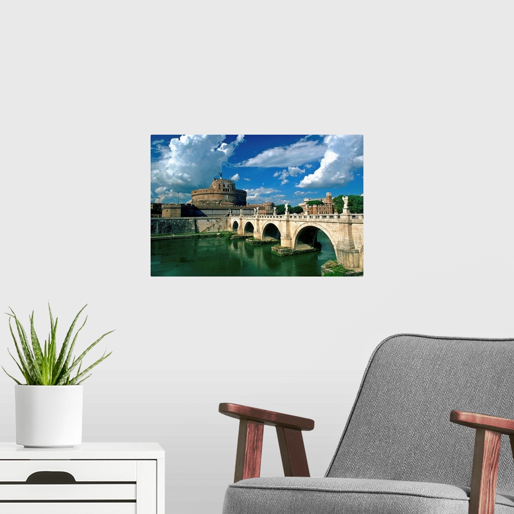 A modern room featuring Italy, Latium, Rome, Castel Sant' Angelo (castle) and bridge (Ponte Sant' Angelo)