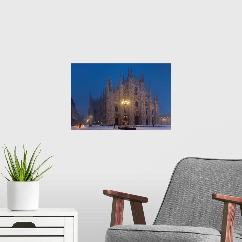 A modern room featuring Italy, Lombardy, Milan Cathedral, the square and cathedral during snow season