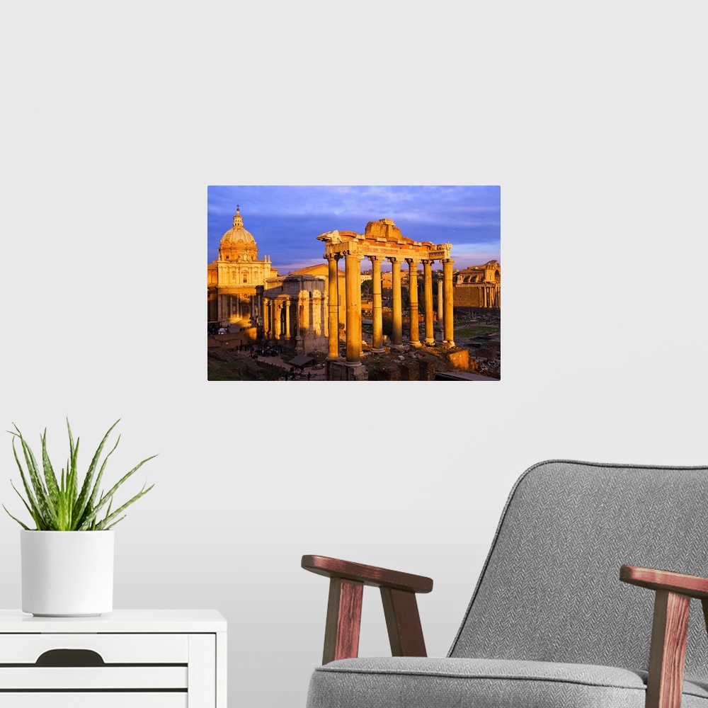 A modern room featuring Italy, Rome, Roman Forum, Temple of Saturn, Arch of Septimius Severus