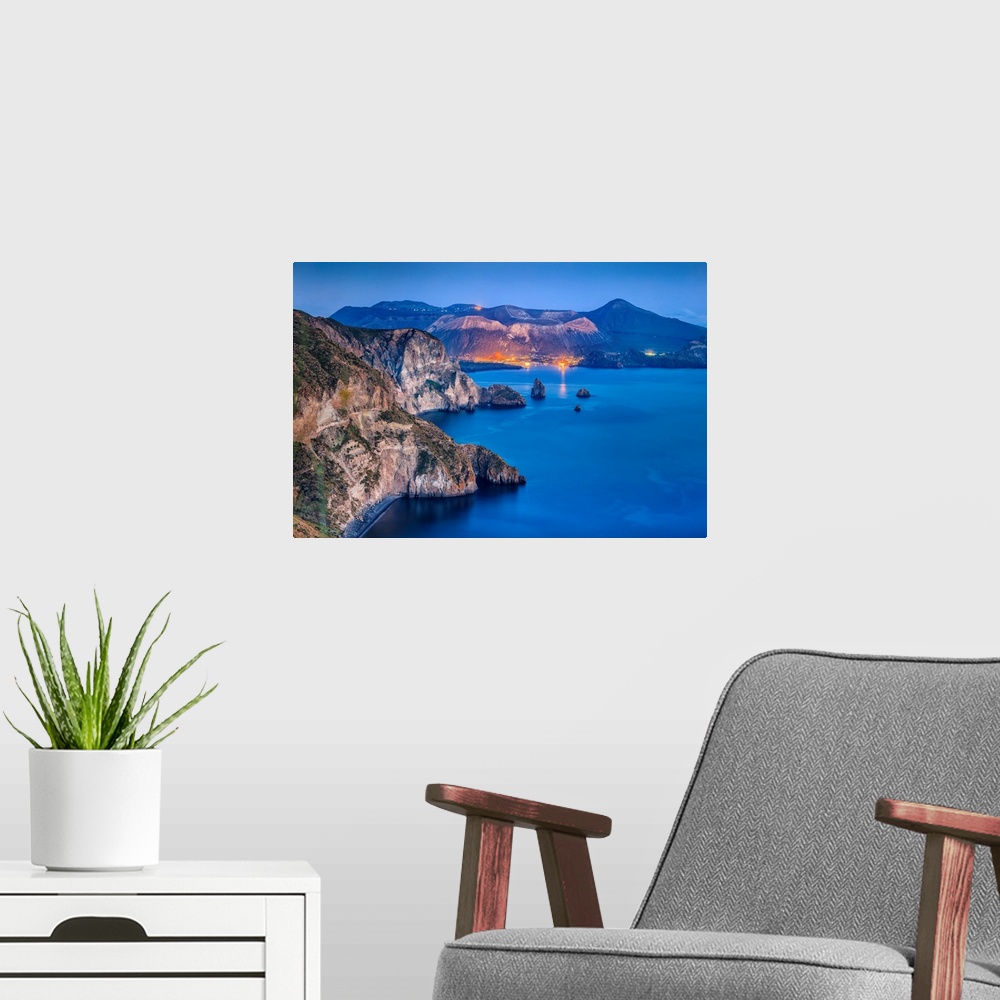 A modern room featuring Italy, Sicily, Messina district, Mediterranean sea, Tyrrhenian sea, Aeolian islands, Lipari islan...