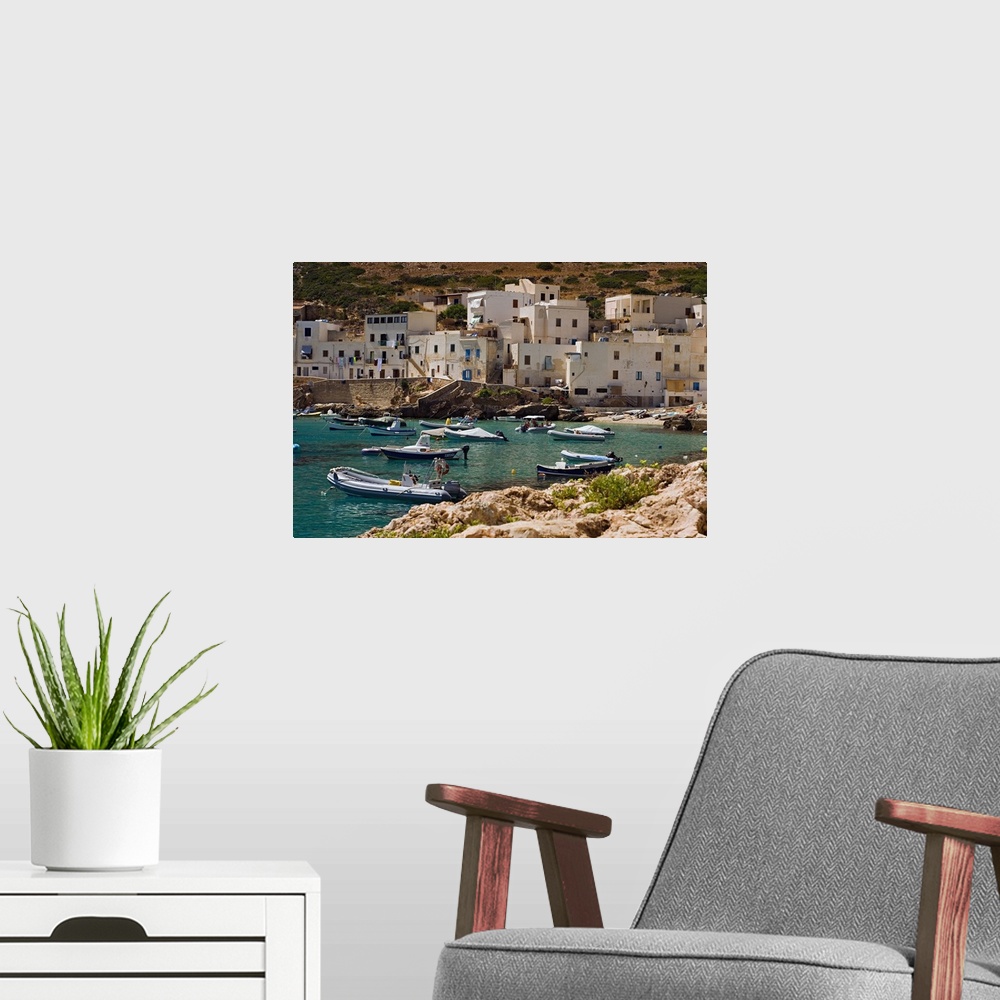 A modern room featuring Italy, Sicily, Egadi islands, Levanzo, Harbour