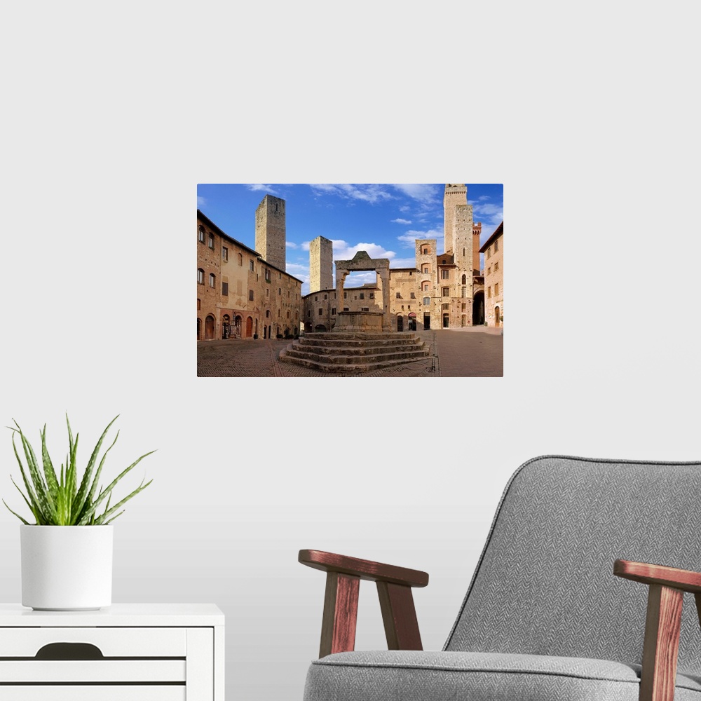 A modern room featuring Italy, Tuscany, San Gimingnano, Old town, square