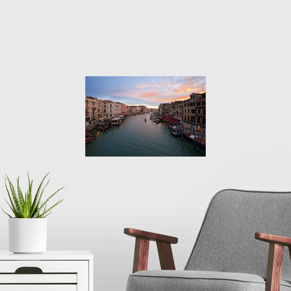 A modern room featuring Italy, Veneto, Venice, Grand Canal, View of the sunset from the Rialto Bridge
