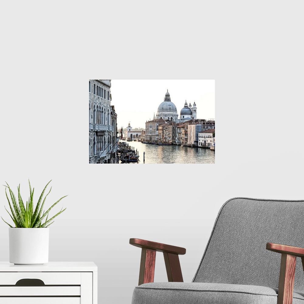 A modern room featuring Italy, Venice, Santa Maria della Salute, Santa Maria della Salute and the Grand Canal at dawn.