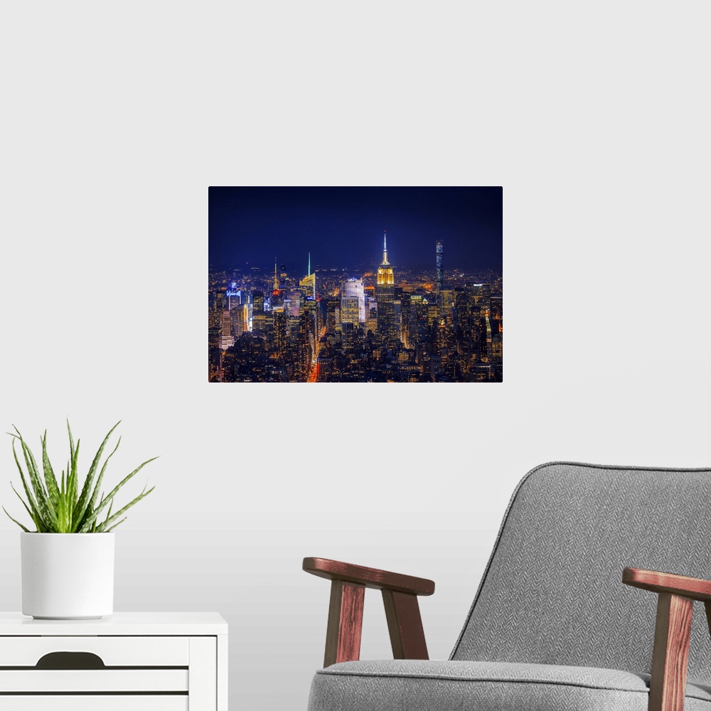 A modern room featuring USA, New York City, Manhattan, Midtown, the Freedom Tower observatory deck, one world observatory...