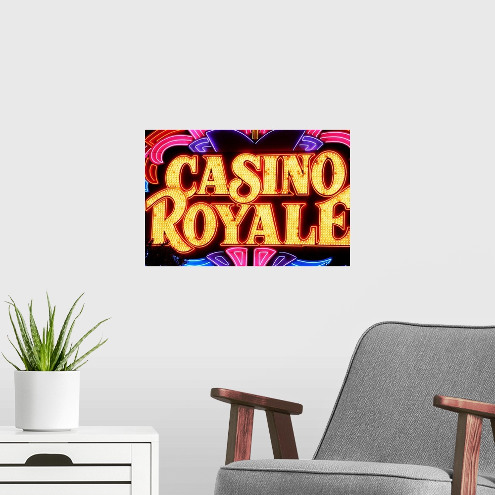 A modern room featuring United States, USA, Nevada, Las Vegas, Casino Royale and Hotel, sign