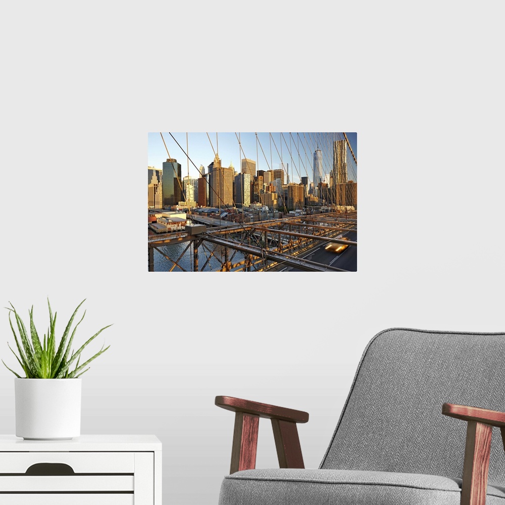 A modern room featuring USA, New York City, Manhattan, Brooklyn Bridge.
