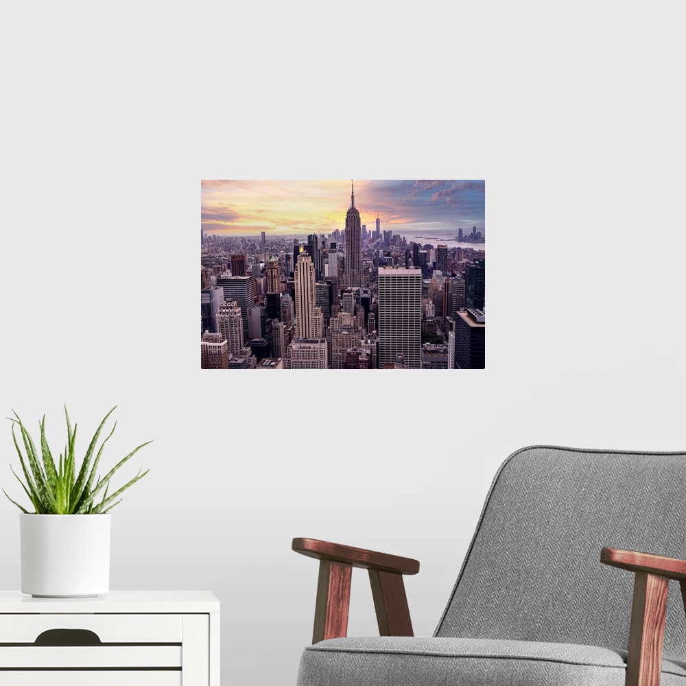 A modern room featuring New York, New York City, Manhattan, Midtown Manhattan Overview.