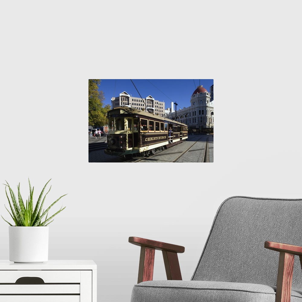 A modern room featuring New Zealand, South Island, Christchurch, turistic tram in Cathedral square
