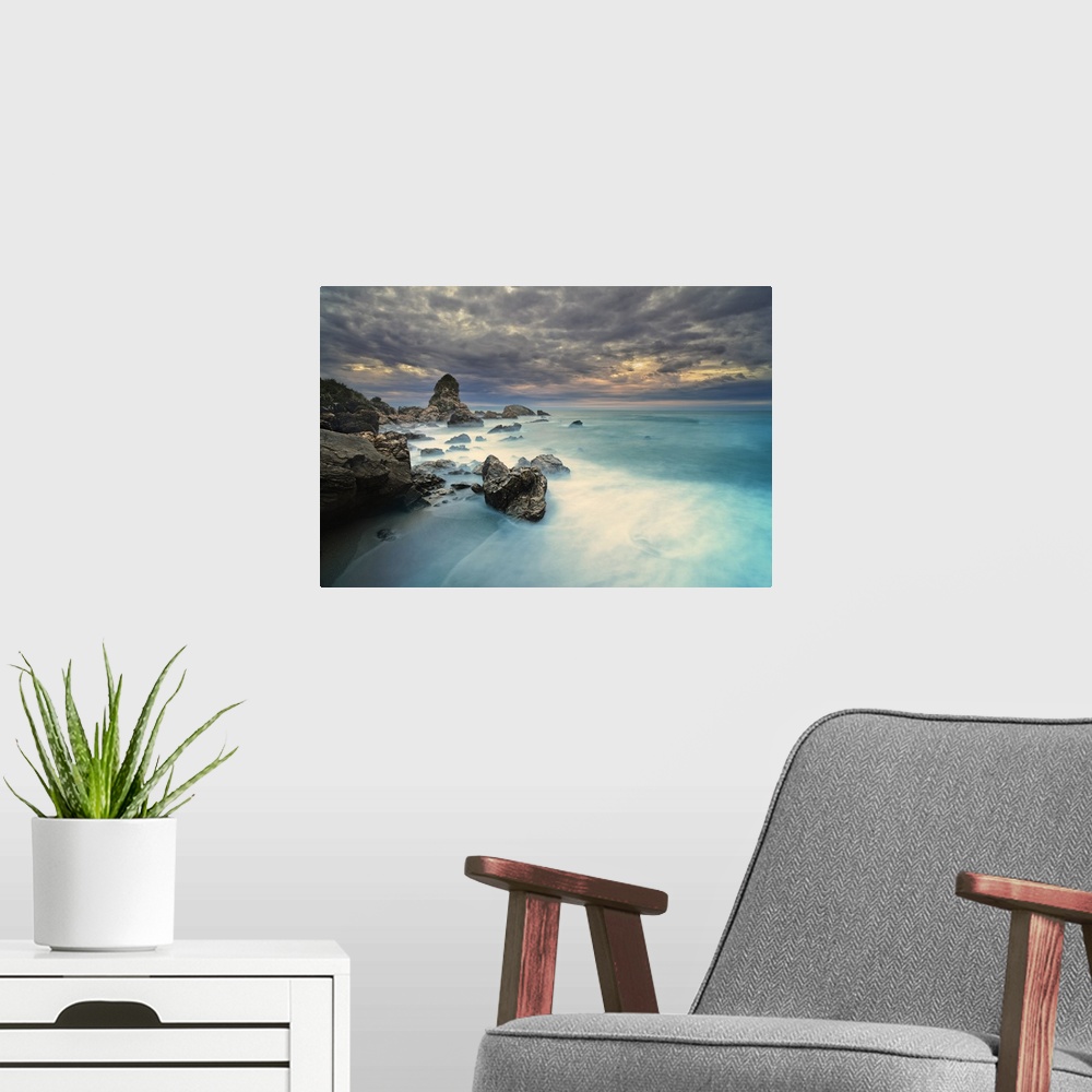 A modern room featuring New Zealand, South Island, Rocks along the west coast, Road from Westport to Greymouth