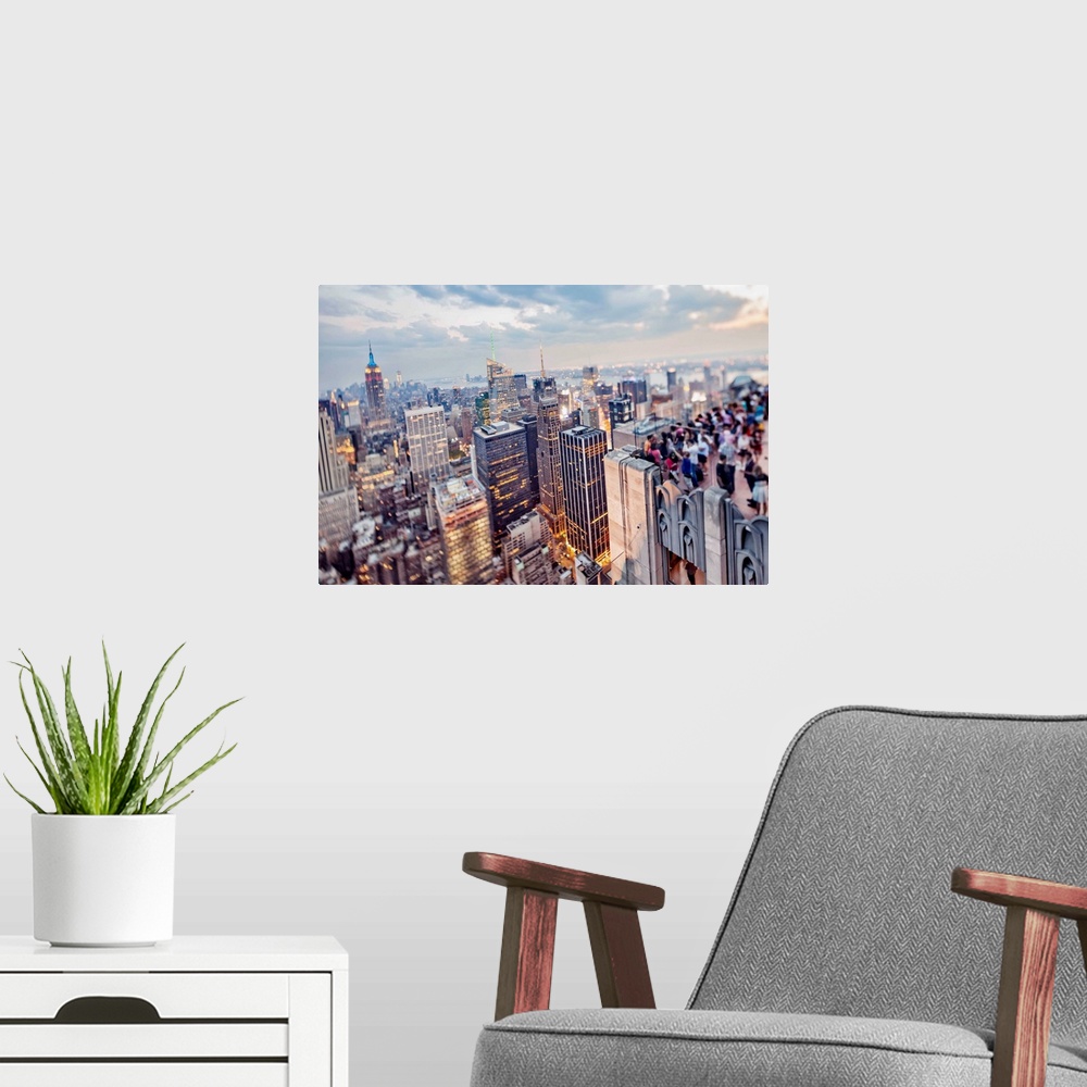 A modern room featuring USA, New York City, View of Midtown and Downtown from Top of The Rock Observation Deck at Rockefe...