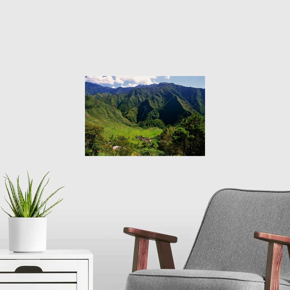 A modern room featuring Philippines, Luzon, Banat, View of Banat, typical Ifugao village near Banaue