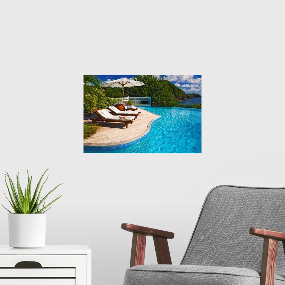 A modern room featuring Saint Lucia, Gros Islet, Caribbean, Cap Estate, Poolside at Hibiscus Villa