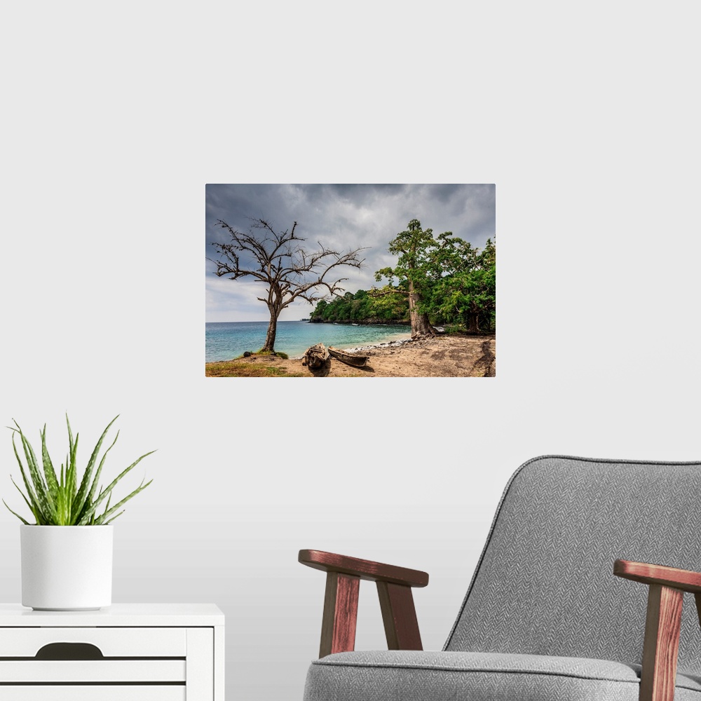 A modern room featuring Sao Tome e Principe, Saint Thomas island, Lagoa Azul lagoon.