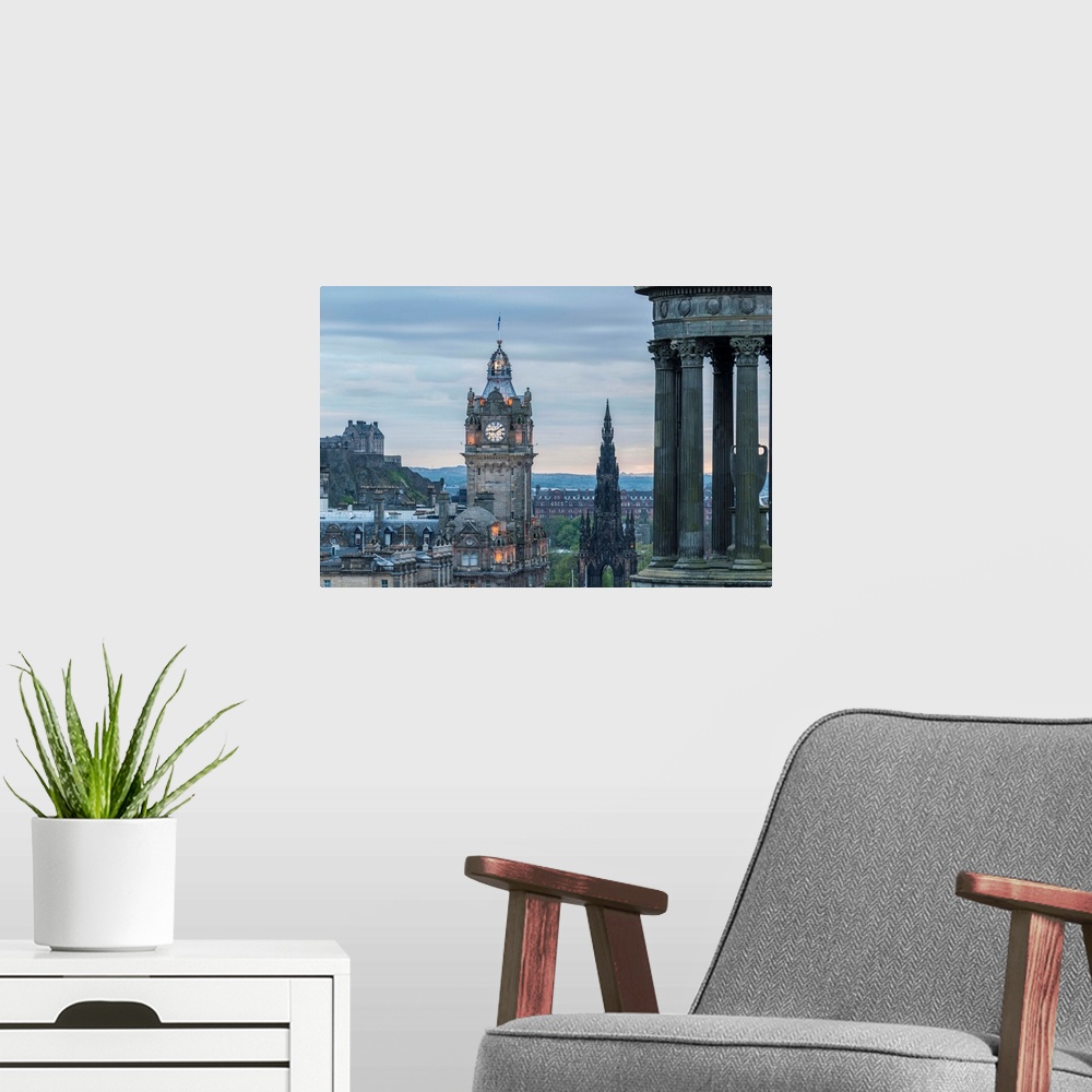 A modern room featuring UK, Scotland, Great Britain, Edinburgh, Calton Hill, View of the town from Calton Hill.