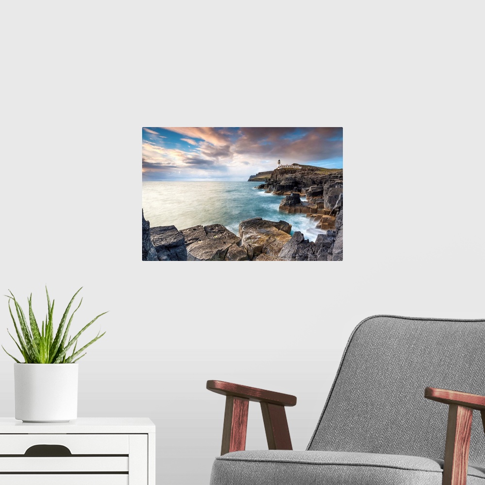 A modern room featuring UK, Scotland, Great Britain, Highlands, Inner Hebrides, Isle of Skye, Neist Point Lighthouse, Mil...