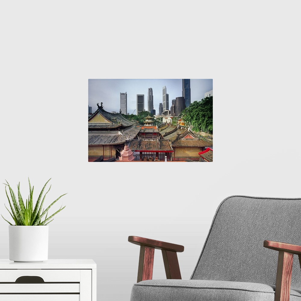 A modern room featuring Singapore, Singapore City, The roofs of Thian Hock Theng temple