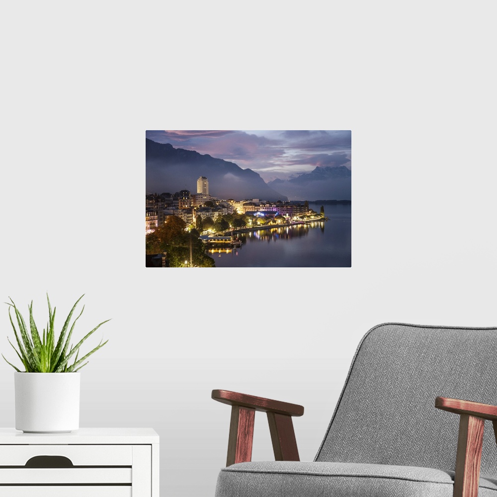 A modern room featuring Switzerland, Vaud, Lake Geneva, Lac Leman, Lake Geneva, Montreux.