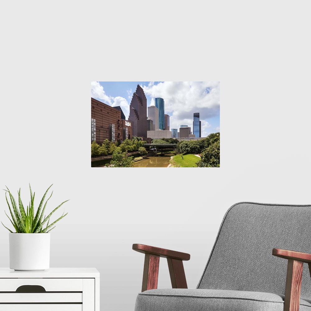 A modern room featuring Texas, Houston Theater District seen from Buffalo Bayou bridge and Sabine-to-Bagby Promenade