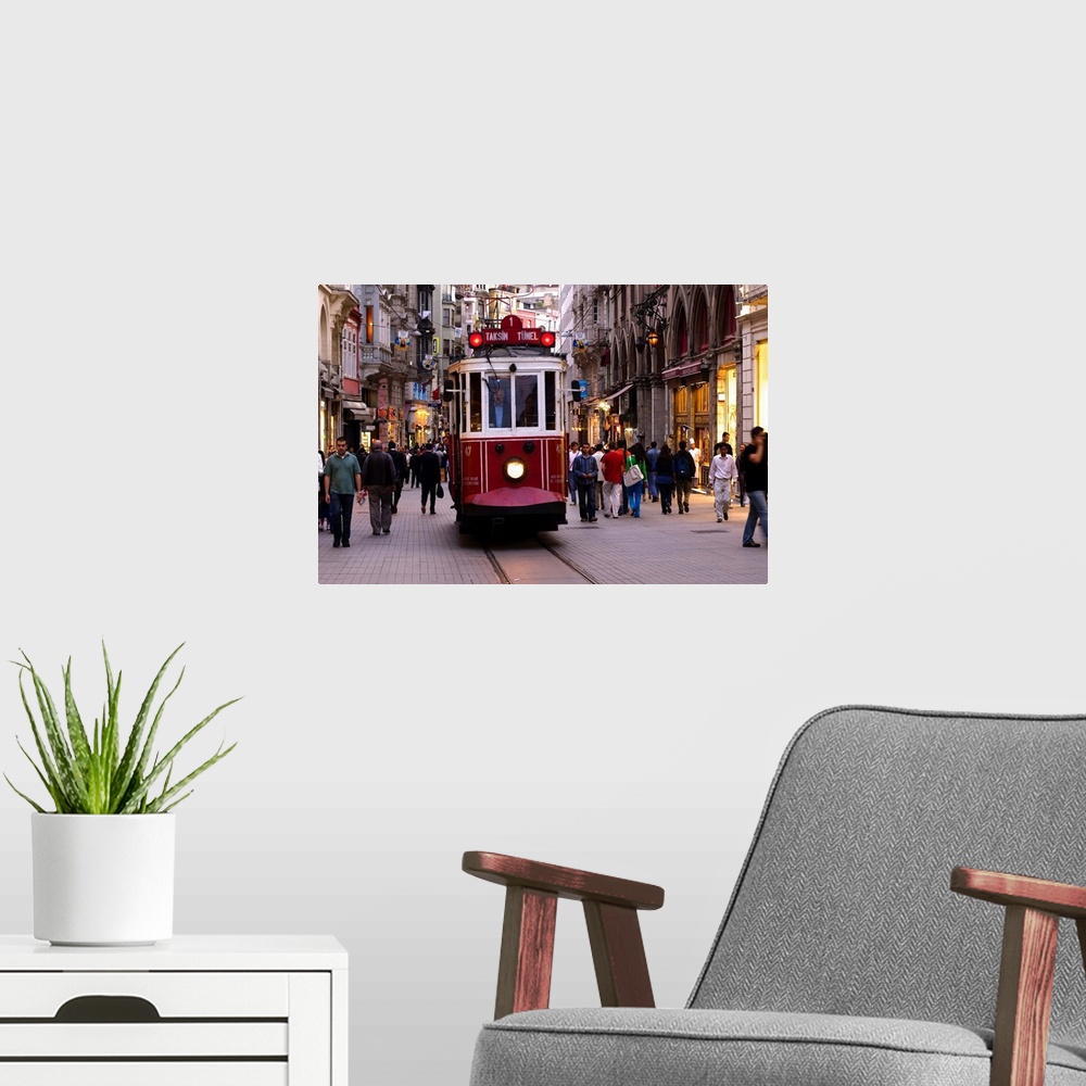 A modern room featuring Turkey, Istanbul, The old tram in Istiklal Caddesi in Beyoglu neighborhood