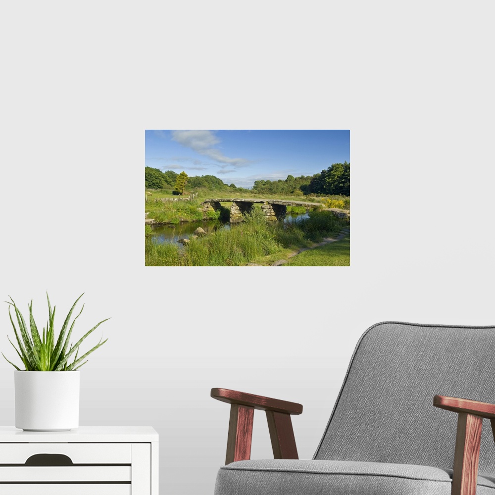 A modern room featuring UK, England, Devon, Dartmoor National Park, ancient clapper bridge