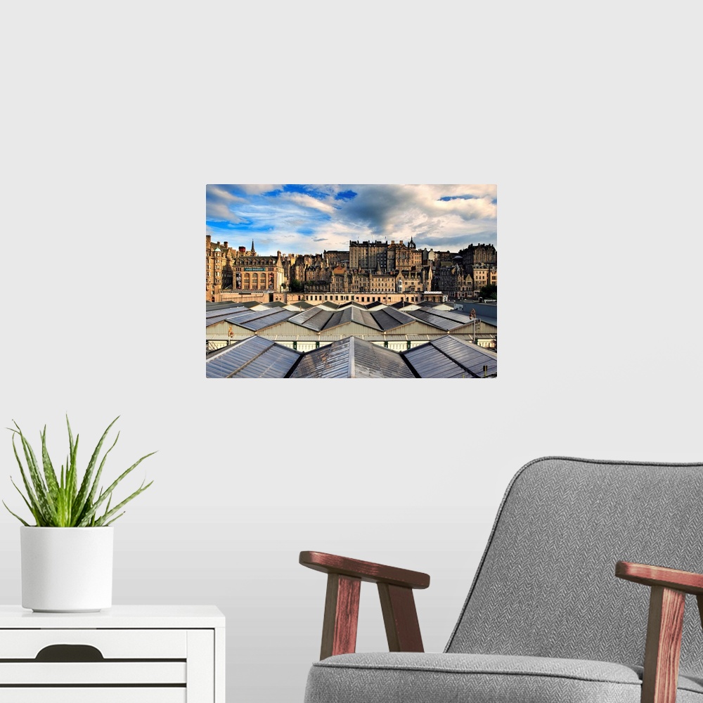 A modern room featuring United Kingdom, UK, Scotland, Edinburgh, View of Royal Mile buildings