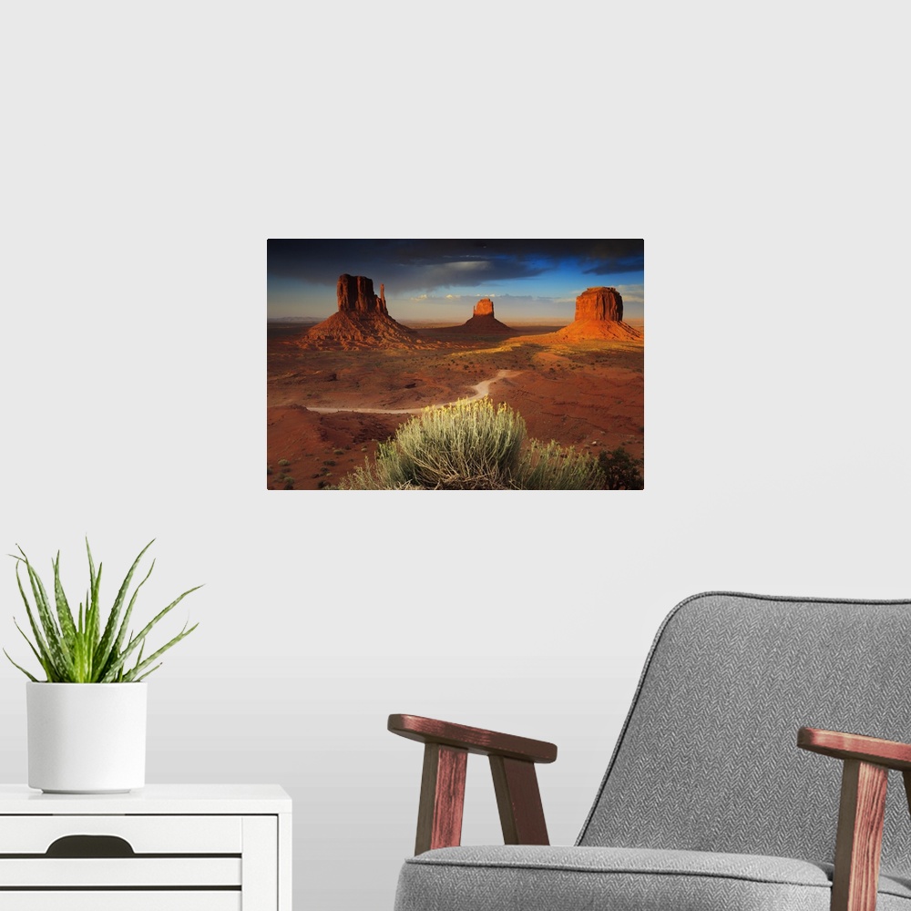 A modern room featuring United States, Arizona, Monument Valley Tribal Park, Sunset on the Buttes