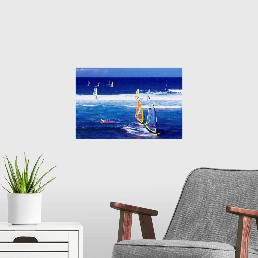 A modern room featuring United States, Hawaii, Maui island, Hookipa Beach Park, windsurf