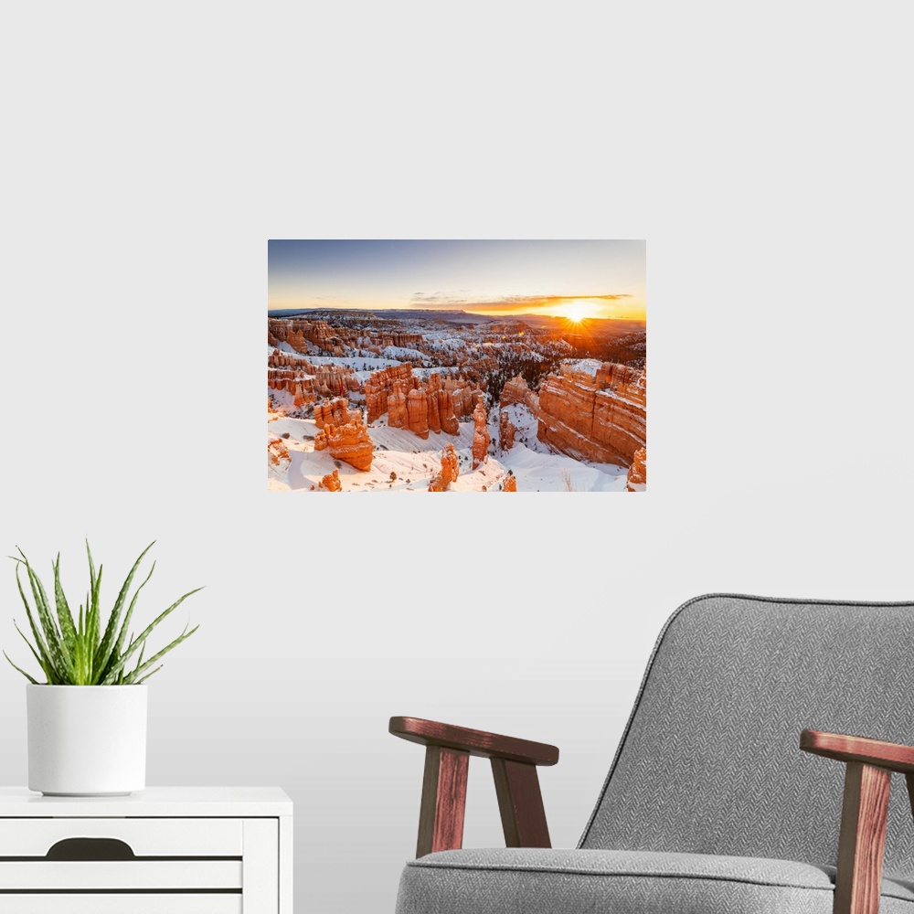 A modern room featuring United States, Utah, Bryce Canyon National Park, Sunrise over Bryce Canyon