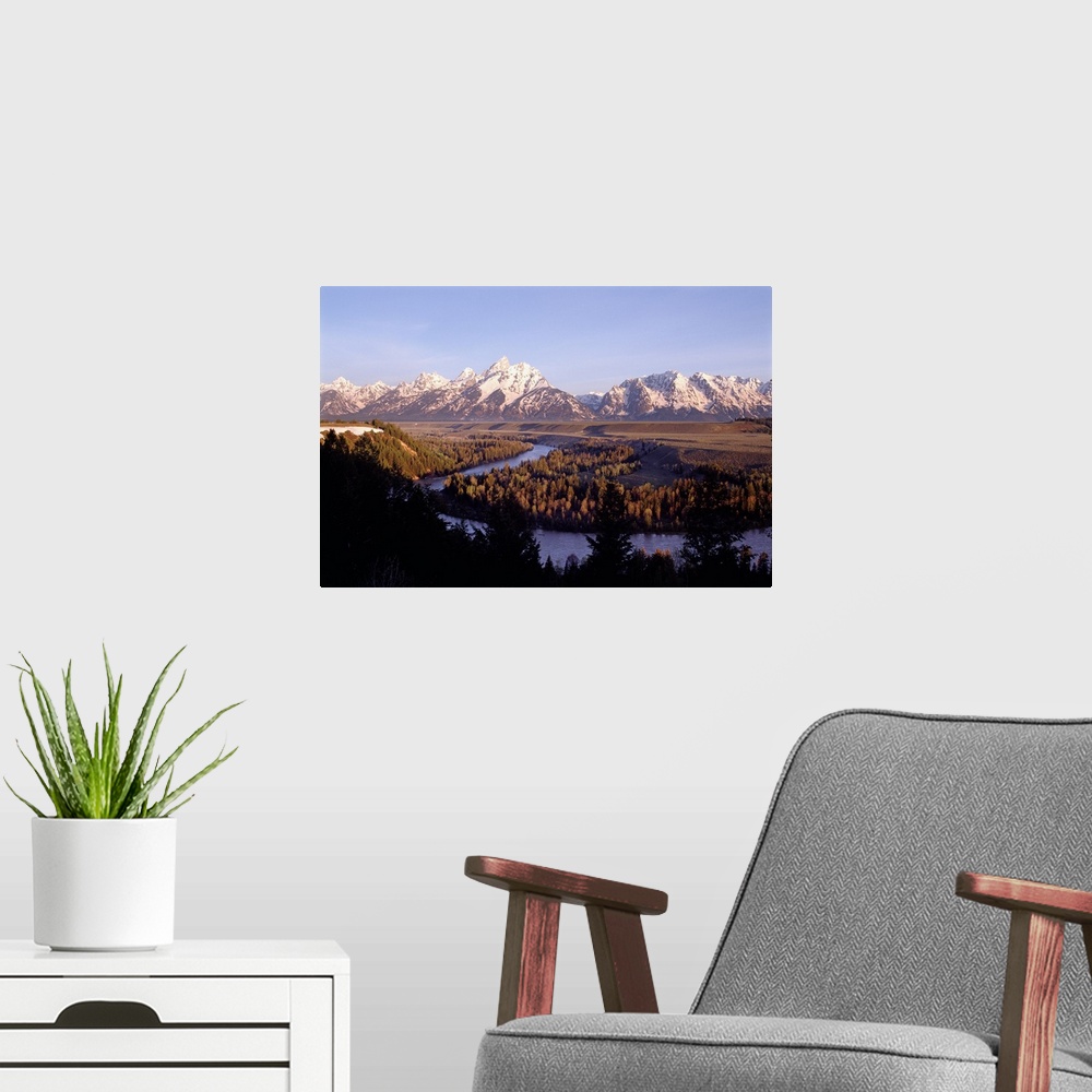 A modern room featuring United States, Wyoming, Grand Teton National Park, Snake River overlook