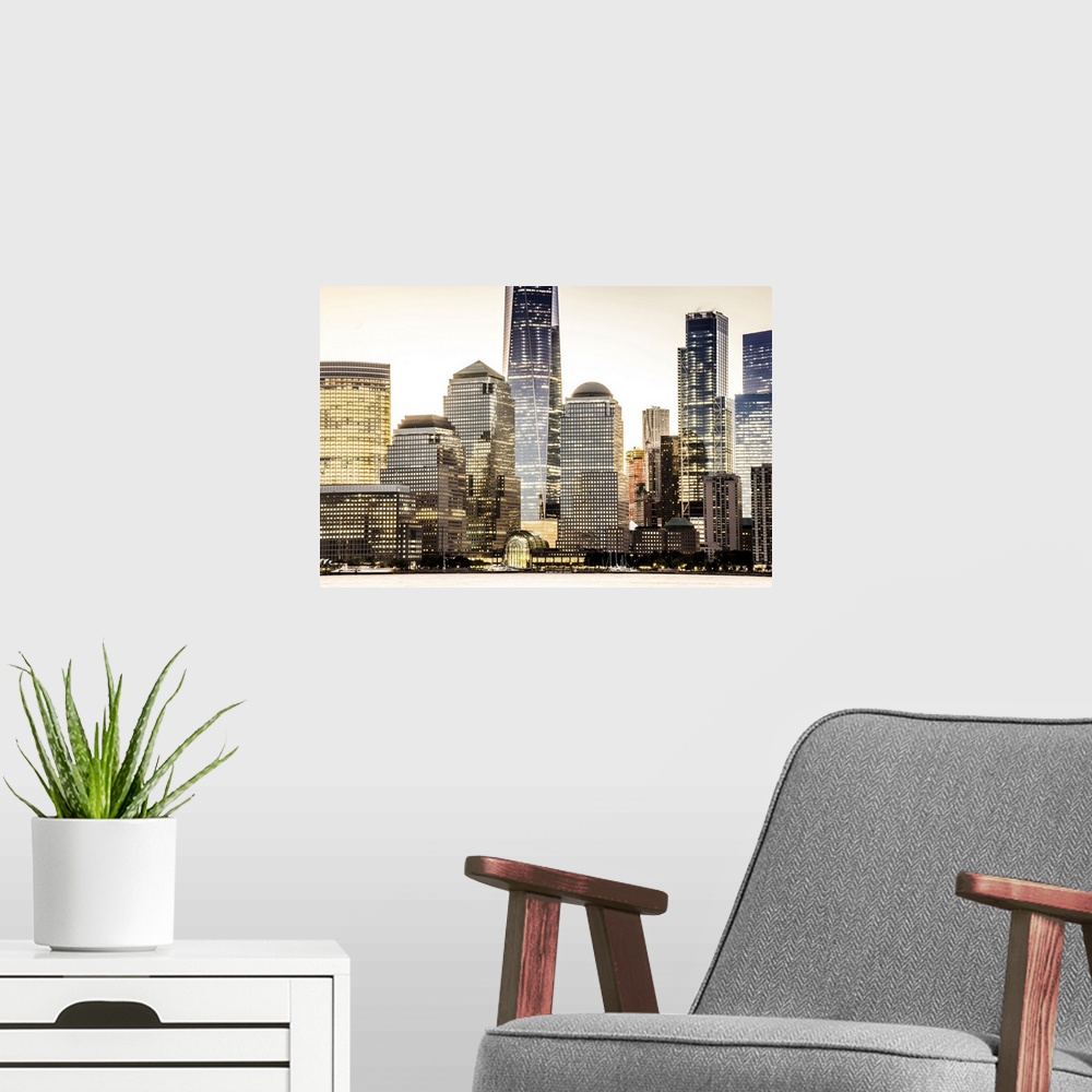 A modern room featuring United States, New York City, Manhattan, Lower Manhattan, One World Trade Center, Freedom Tower, ...