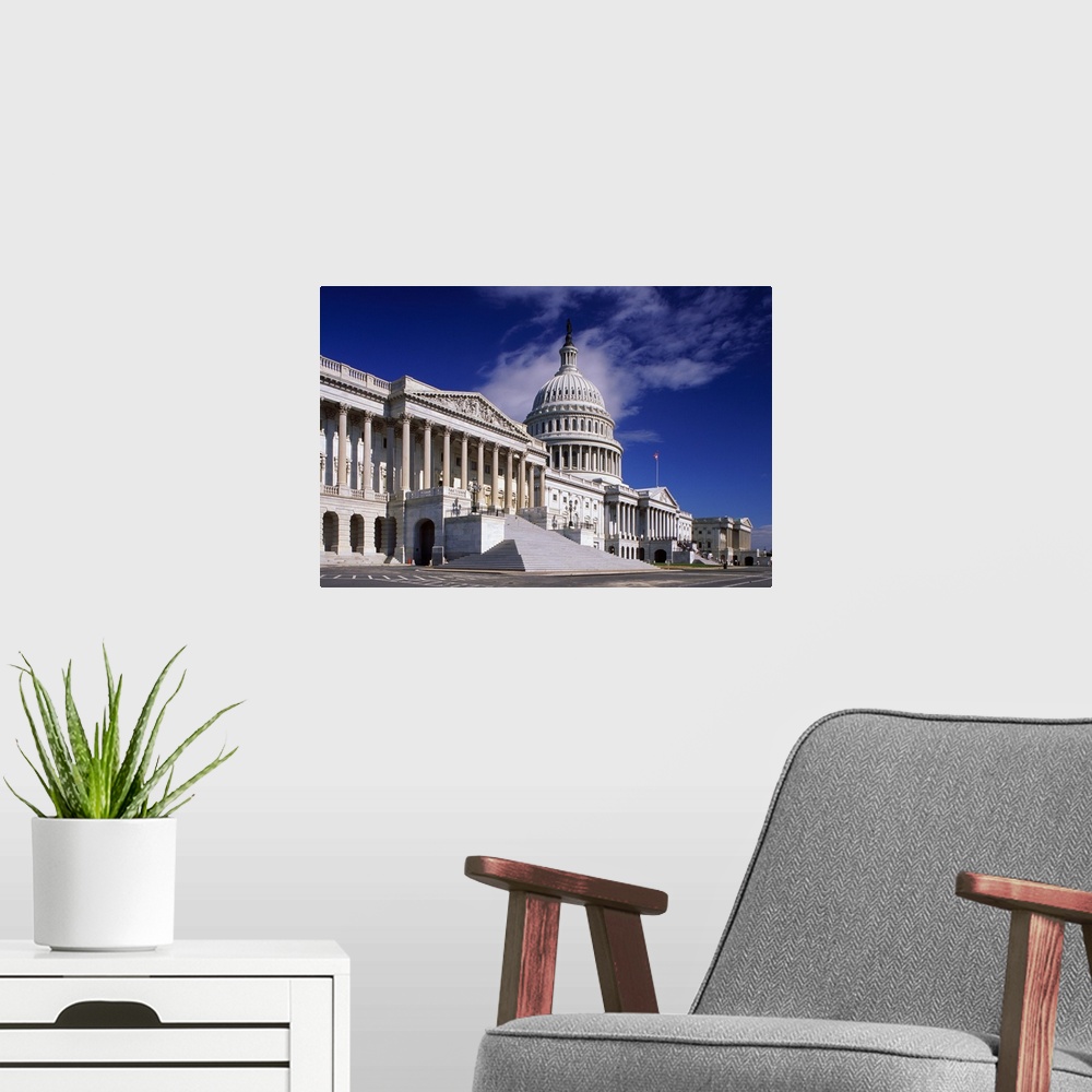 A modern room featuring Washington, D.C., Capitol Building