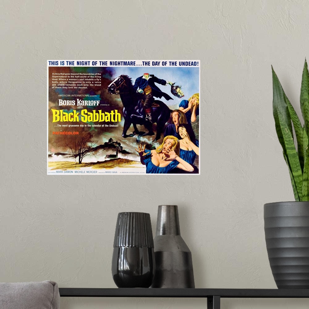 A modern room featuring Black Sabbath - Vintage Movie Poster