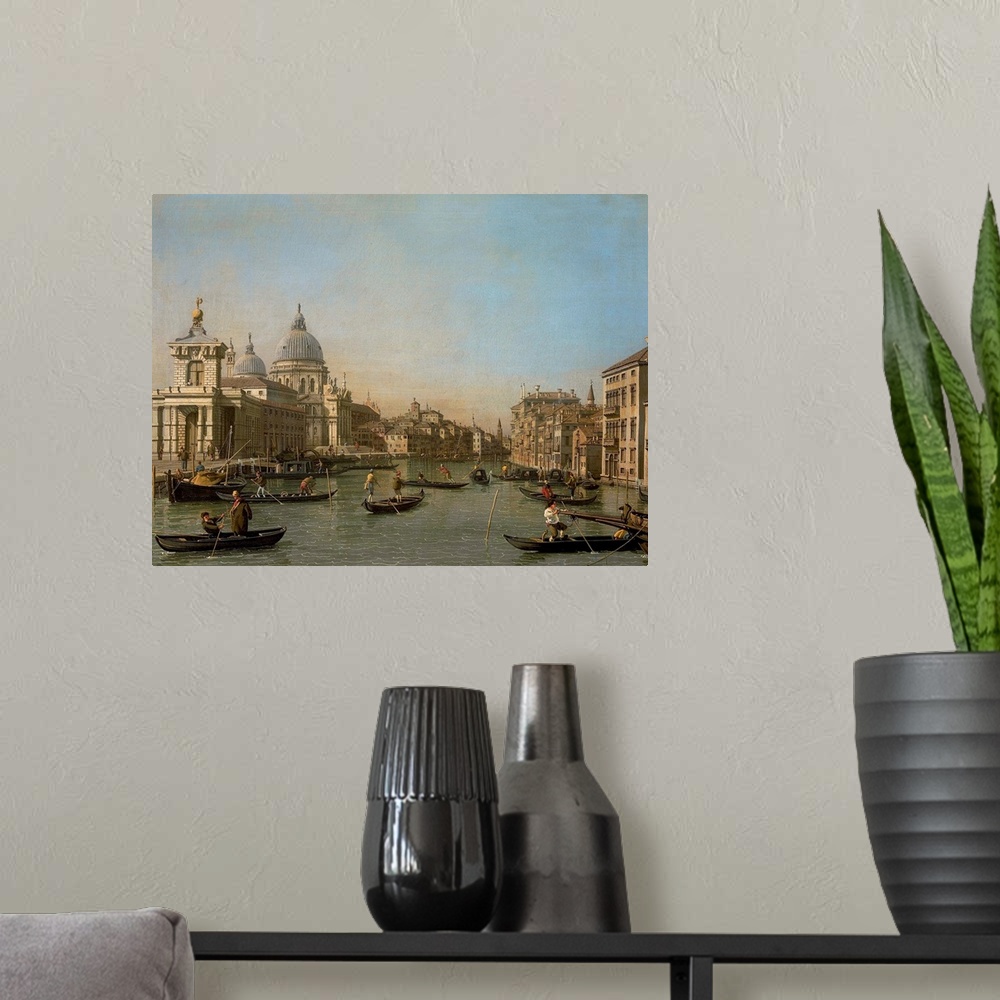 A modern room featuring Entrance to the Grand Canal near the Punta della Dogana and Santa Maria della Salute, by Canalett...