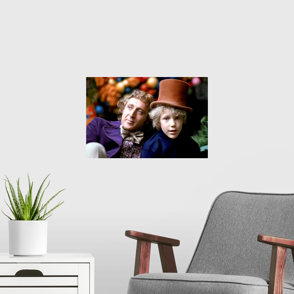 A modern room featuring Gene Wilder and Peter Ostrum in Willy Wonka And The Chocolate Factory - Movie Still