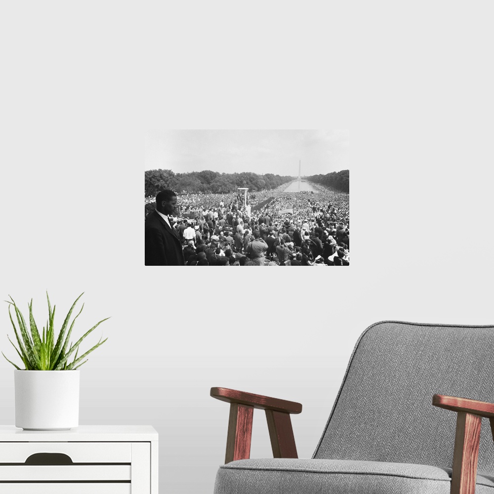 A modern room featuring Huge crowd viewed from the Lincoln Memorial during the March on Washington, Aug. 28, 1963. Approx...