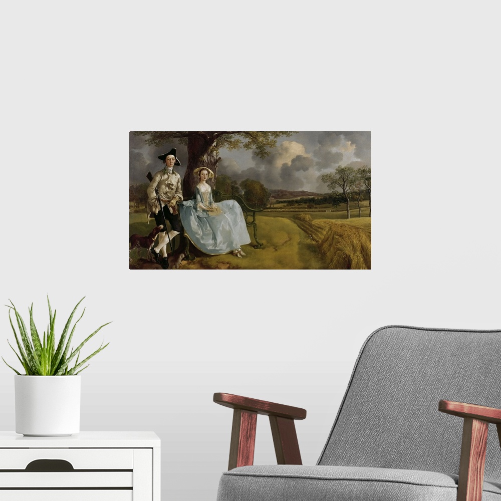 A modern room featuring Thomas Gainsborough, English School. Mr and Mrs Andrews. 1750. Oil on canvas, 0.69 x 1.19 m. Lond...