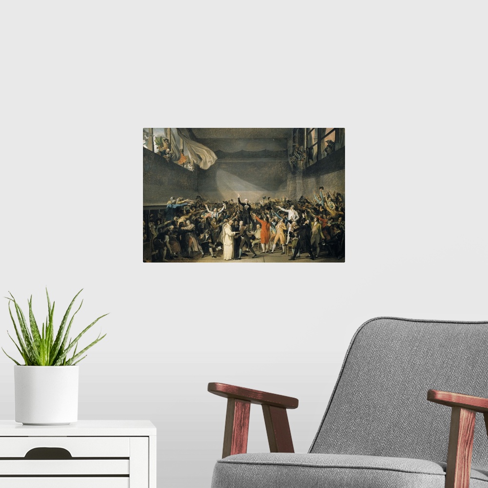 A modern room featuring David, Jacques-Louis (1748-1825). Oath taken at the Jeu de Paume, 20 June 1789. 1789-1792. Neocla...