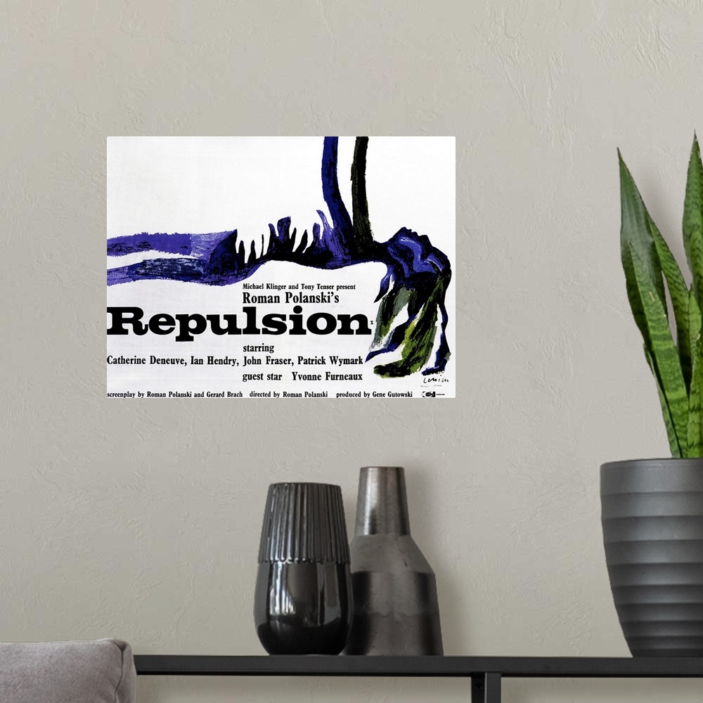 A modern room featuring Repulsion - Vintage Movie Poster