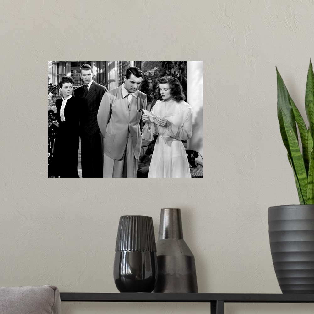 A modern room featuring Ruth Hussey, James Stewart, Cary Grant, Katharine Hepburn, The Philadelphia Story