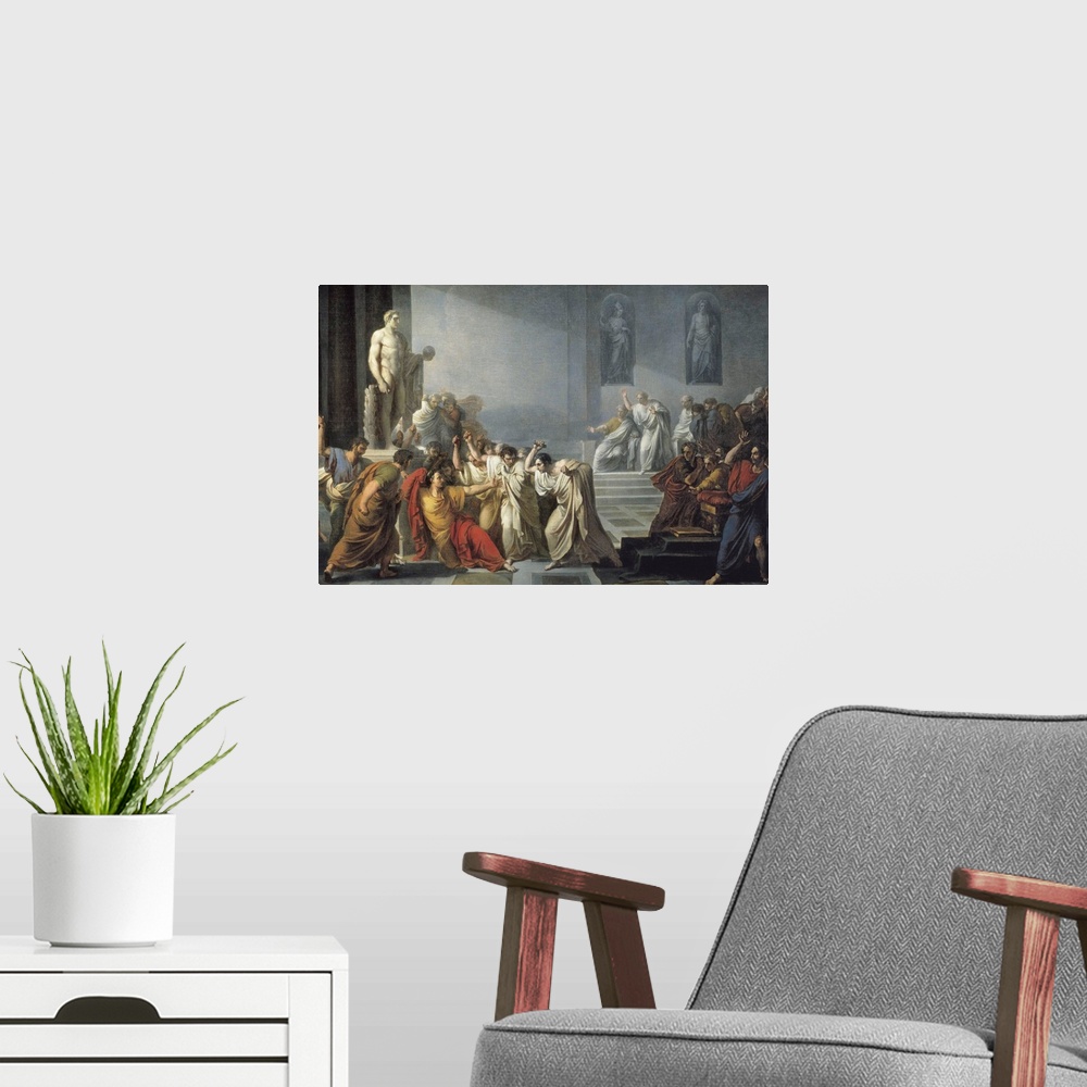 A modern room featuring The Death of Julius Caesar by Vincenzo Camuccini