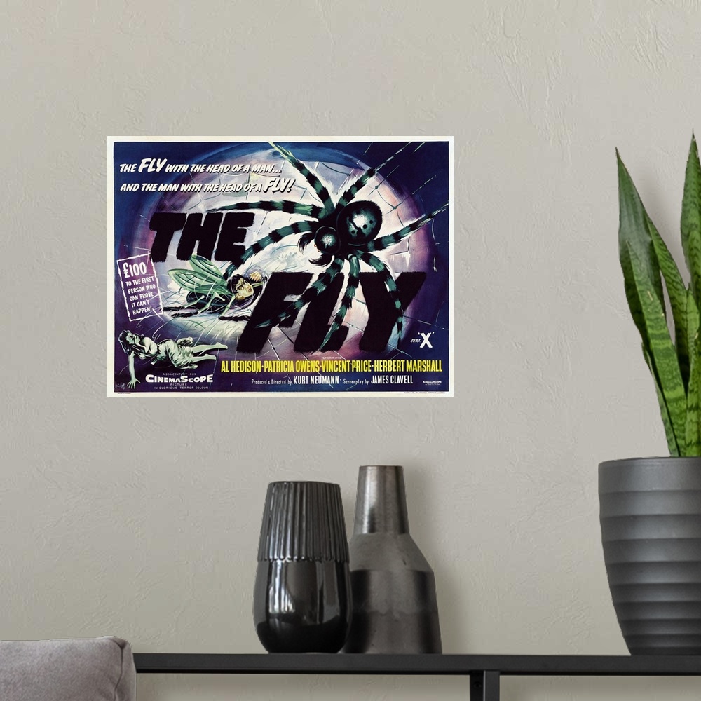 A modern room featuring The Fly - Vintage Movie Poster