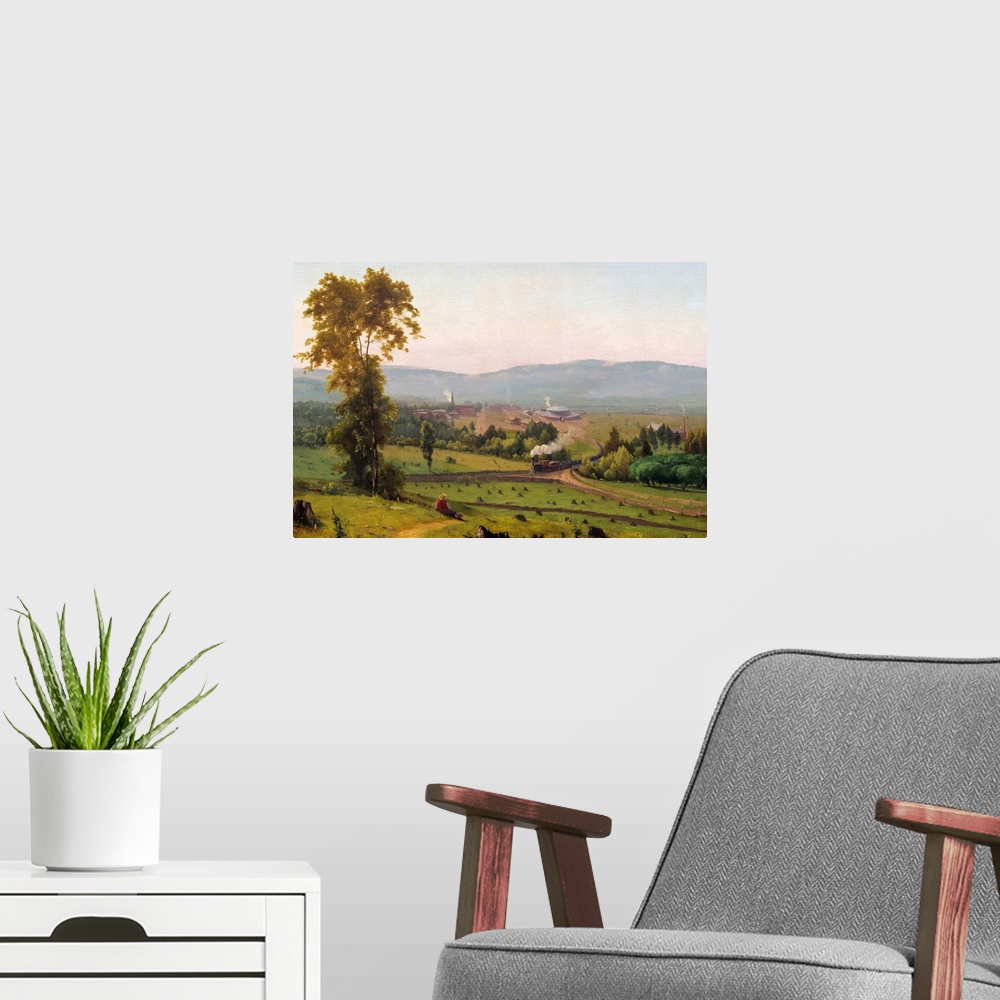 A modern room featuring The Lackawanna Valley, by George Inness, 1856, American painting, oil on canvas. This painting wa...