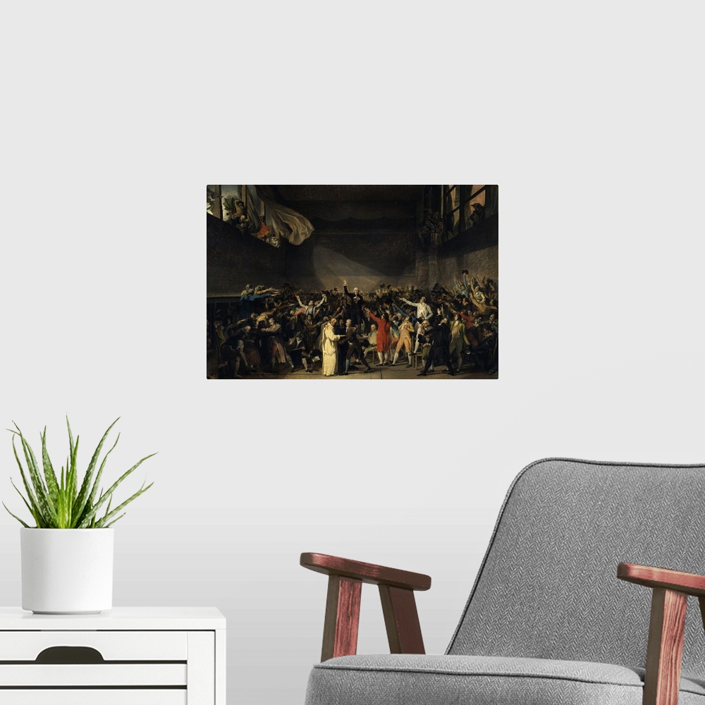 A modern room featuring 2190 , Jacques Louis David (1748-1825), French School. The Tennis Court Oath (June 20th, 1789). A...