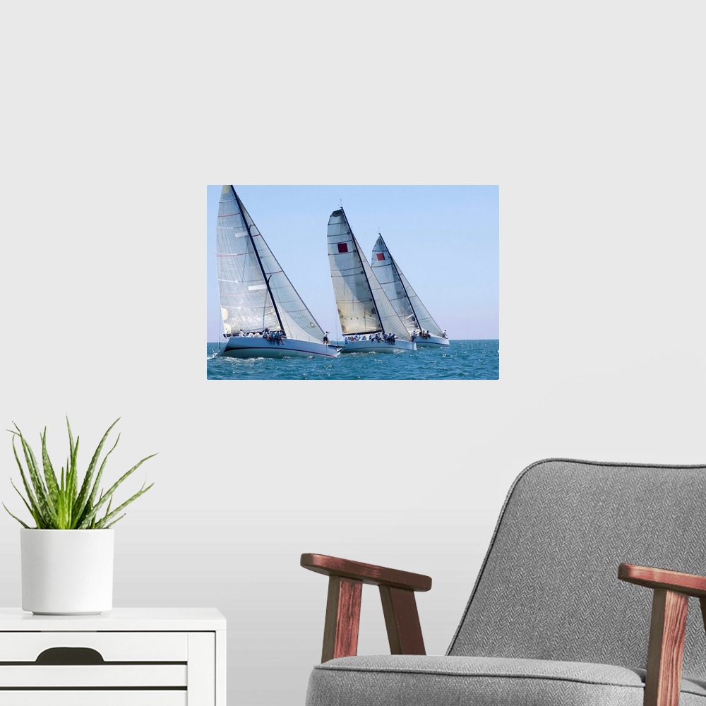 A modern room featuring Three Yachts Compete In Team Sailing Event, California