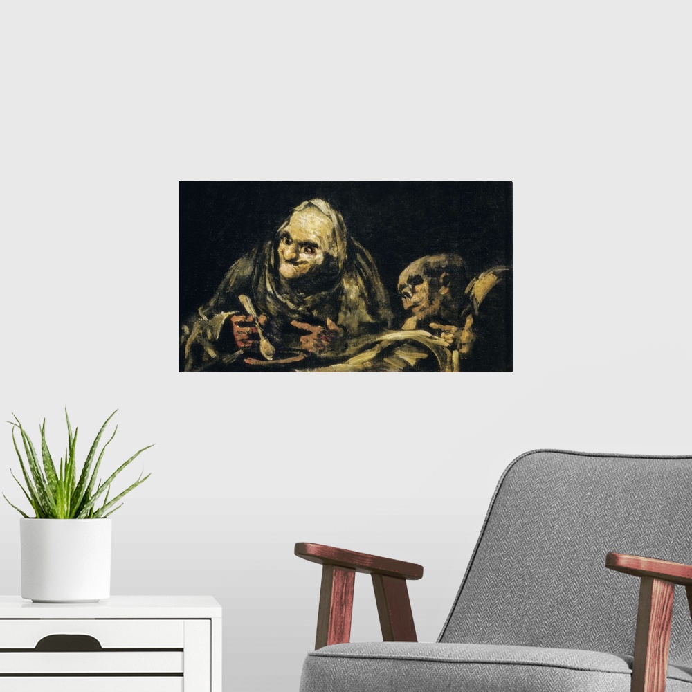 A modern room featuring Two Old Men Eating