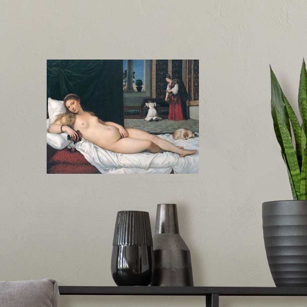 A modern room featuring Vecellio Tiziano known as Titian, Venus of Urbino, 1538, 16th Century, oil on canvas, Italy, Tusc...